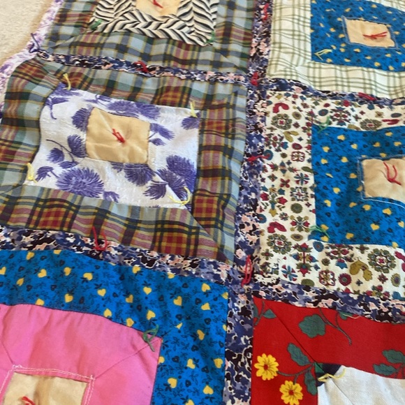 Handmade Vintage Square Tie Quilt 53 x 35 Inches - Picture 11 of 15